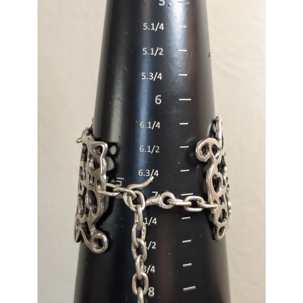 Mozaic Chunky Brutalist Filigree Chain Link Silver Tone Bracelet W/ Hook Clasp